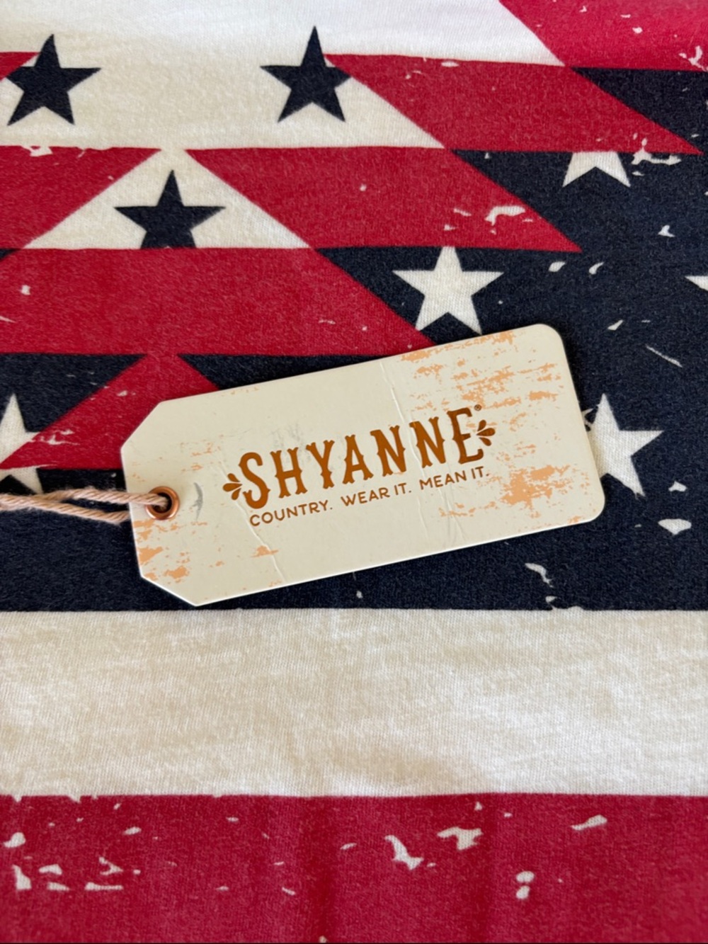 NEW SHYANNE WOMEN'S FLAG COLD SHOULDER TIE-UP TOP - Picture 8 of 10